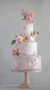 Flowers on a rock wafer paper wedding cake- Petite Pivoine Cakes