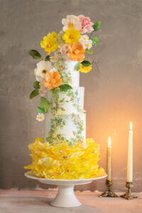 Spring and Sunny Lady wafer paper wedding cake- Petite Pivoine Cakes
