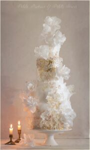 Whites and gold wafer paper wedding cake- Petite Pivoine Cakes
